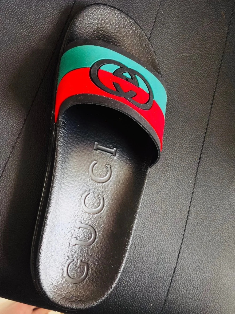 Gucci Black Interlocking G Slip-On Sandals